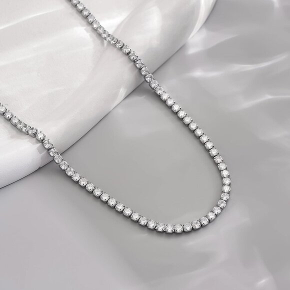 ⚡Elegant 18K Gold Plated Tennis Necklace 3mm Simulated Diamond Choker for Women - Picture 5 of 7